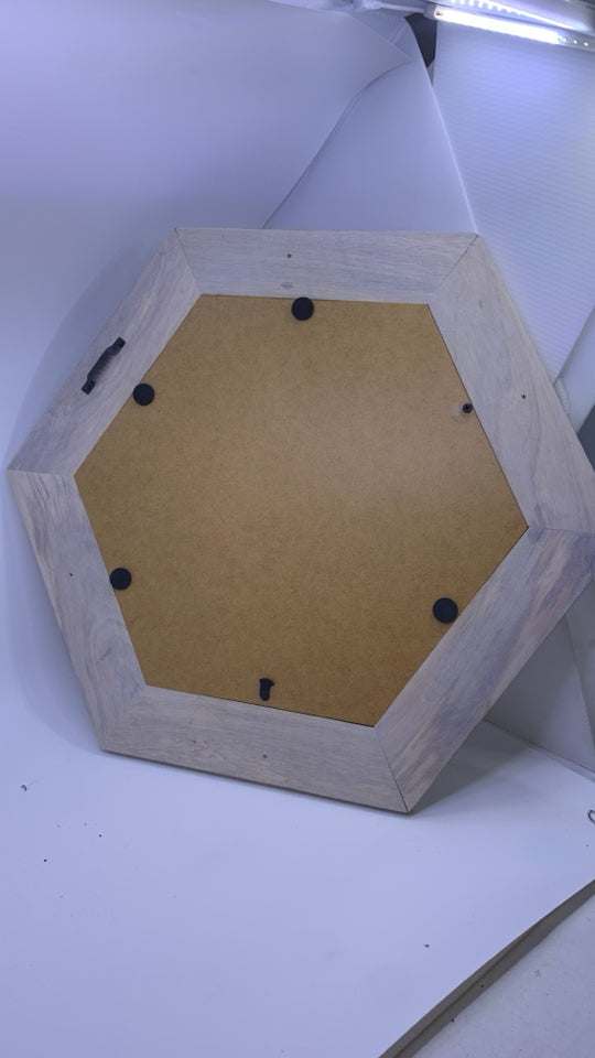 WHITE WASHED HEXAGON MIRROR.