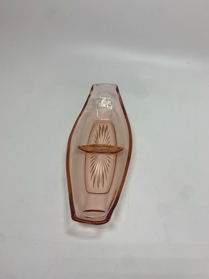 VTG PINK DEPRESSION GLASS RELISH DISH.