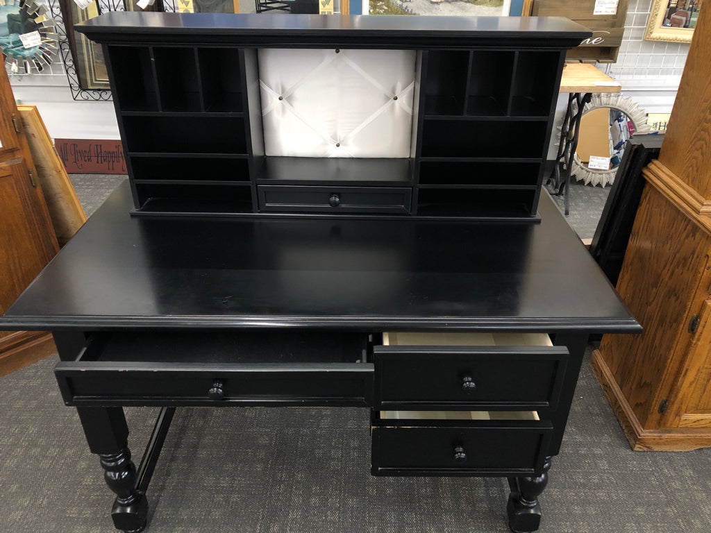 2PC BLACK WOOD DESK W/ SHELVES *MINOR WEAR.
