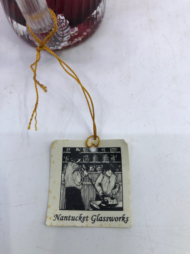 SMALL CRANBERRY GLASS PITCHER.