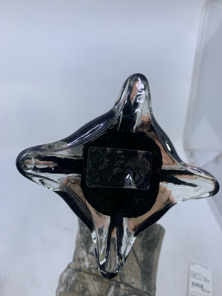 BLACK SKINNY GLASS VASE W/ HEAVY SET BOTTOM.