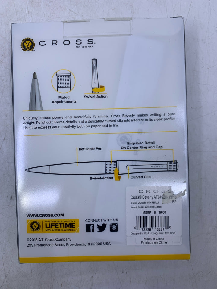 NIB BEVERLY CROSS PEN W/ 2 BLACK REFILLS.