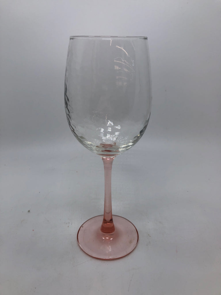 4 PRESSED GLASS PINK WINE GLASSES.