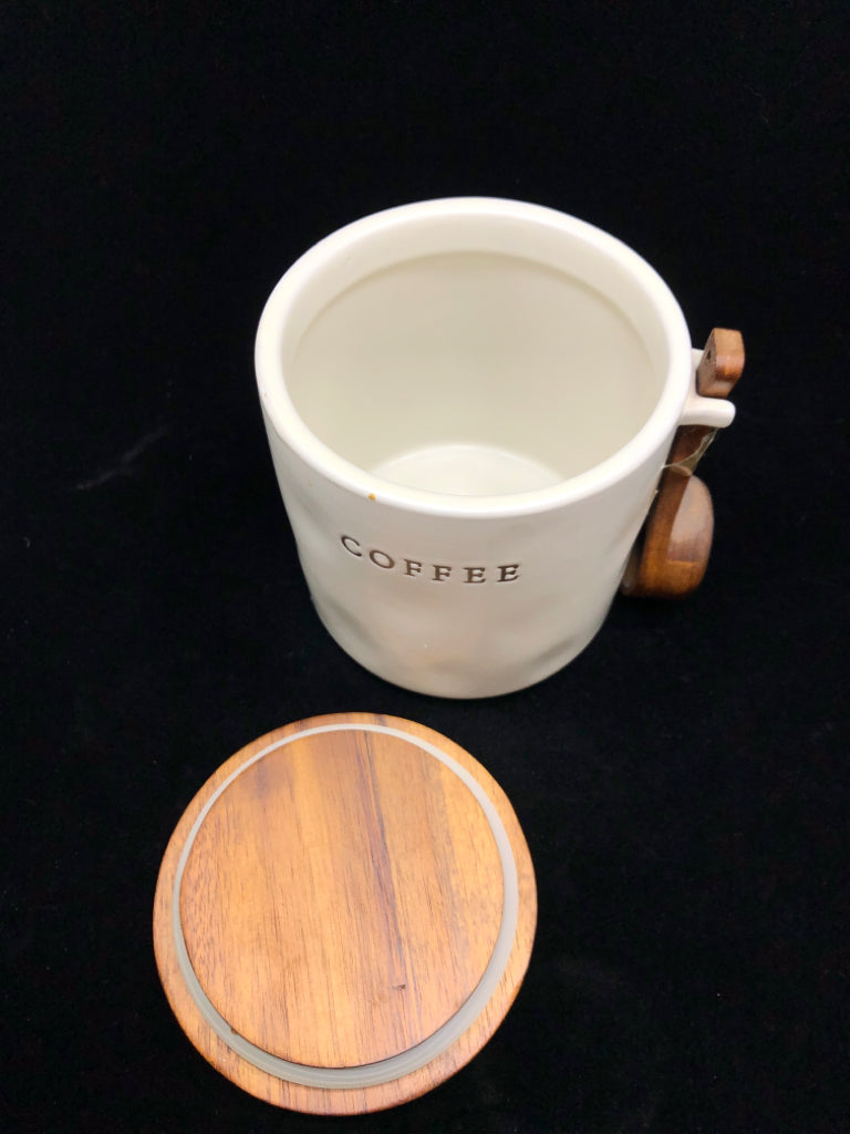 CERAMIC COFFEE CANISTER W/WOODEN SCOOPER.