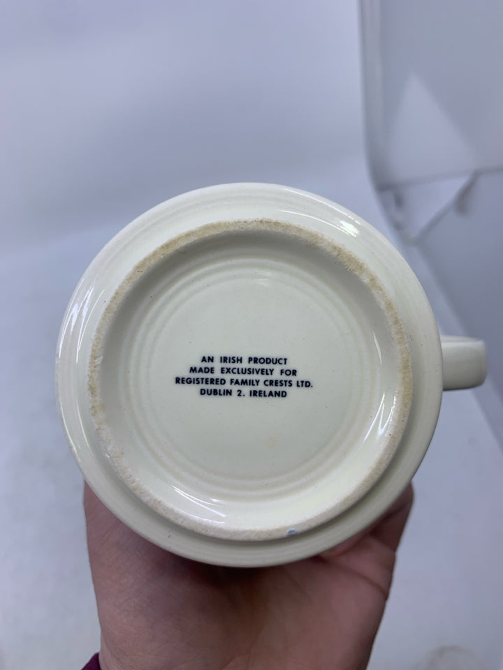 2 CREAM SHAMROCK/CREST MUGS.