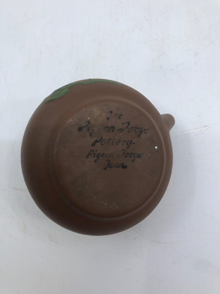 VTG BROWN SMALL POTTERY SUGAR AND CREAMER W WHITE FLORAL.
