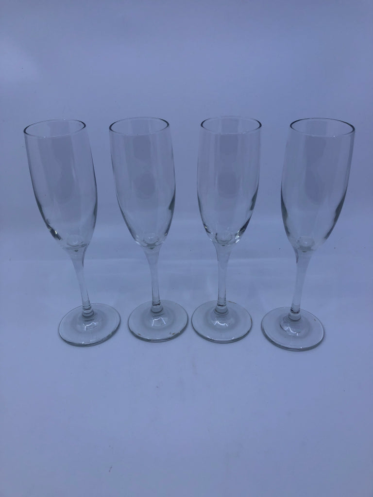 4 CHAMPAGNE GLASSES.