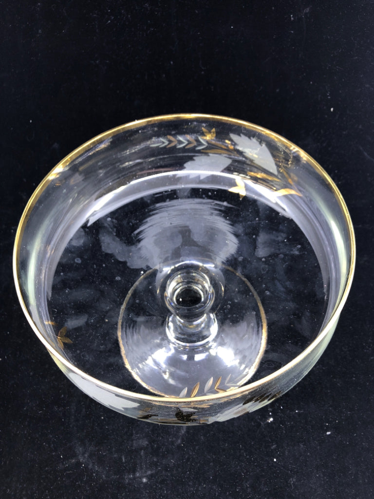 FOOTED ETCHED LEAF W GOLD ACCENTS CANDY DISH.