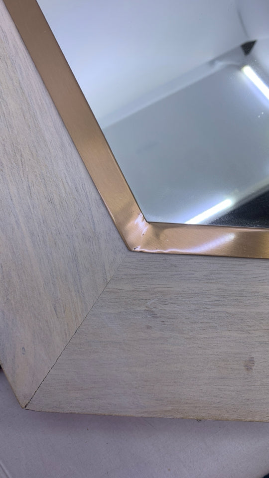 WHITE WASHED HEXAGON MIRROR.