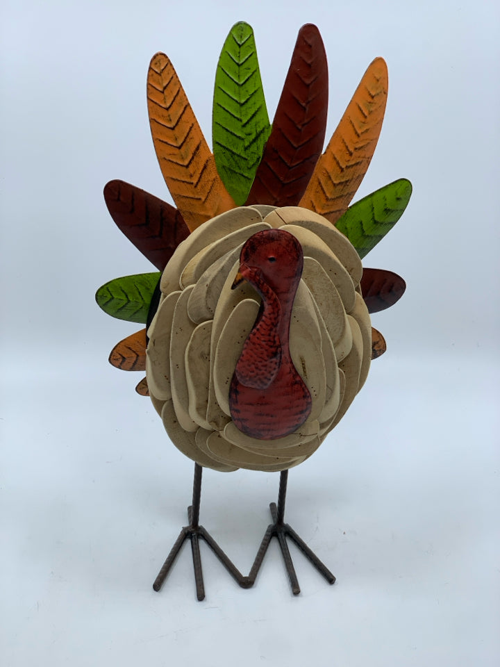 LAYERED WOOD & METAL TURKEY FIGURE.
