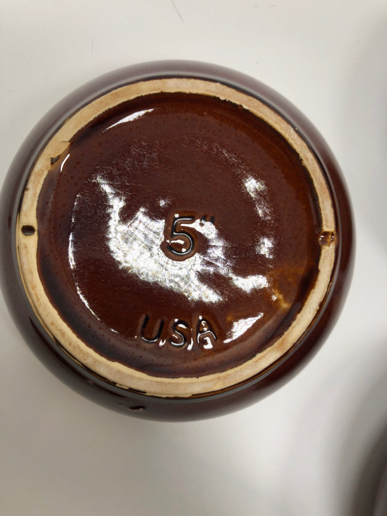 6 VTG TAN/BROWN CERAMIC GLAZE BOWLS.