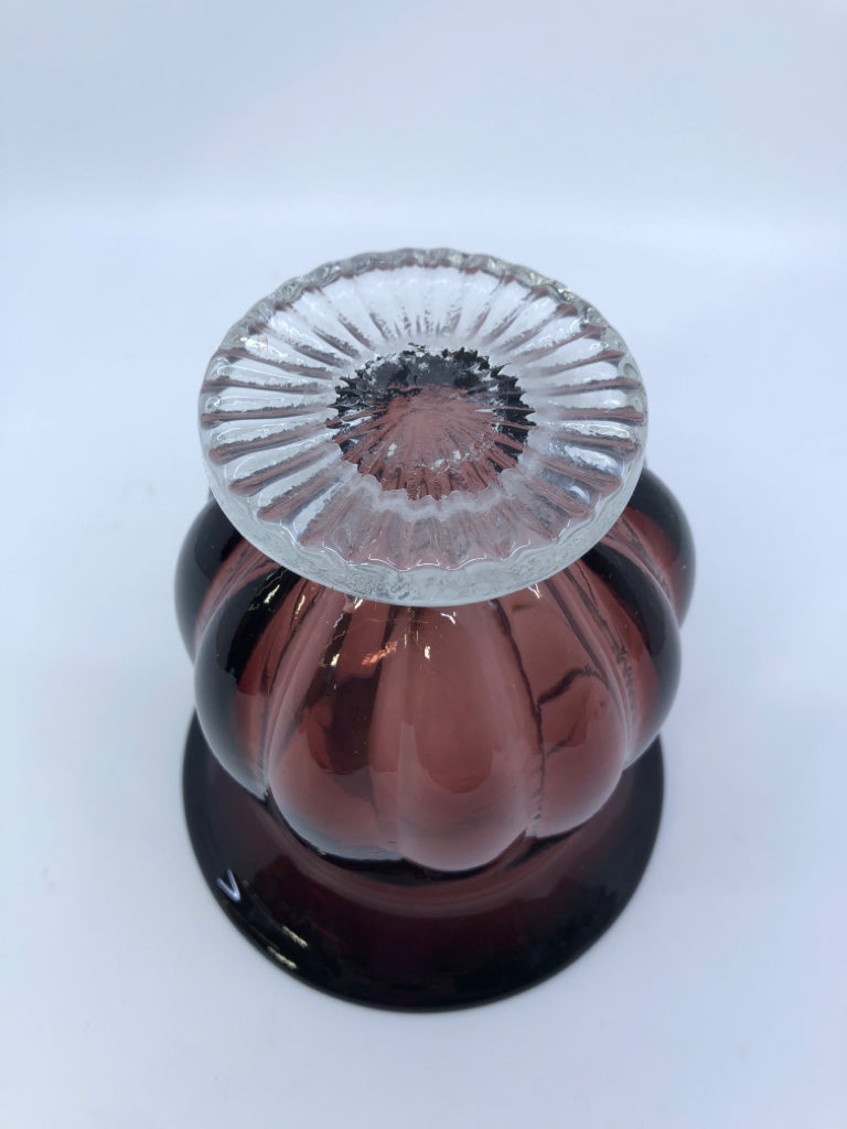 SMALL HEAVY FOOTED GLASS VASE/ CANDLE HOLDER.