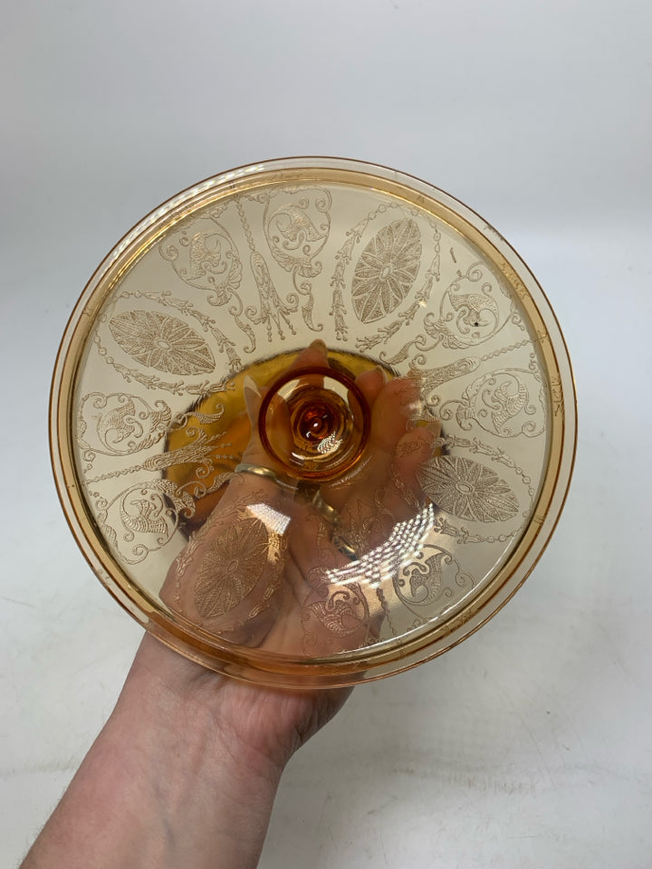 VTG DARK ORANGE DIVIDED DEPRESSION GLASS CANDY DISH.