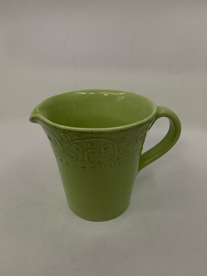 WIDE MOUTH EMBOSSED TOP PITCHER/ VASE.