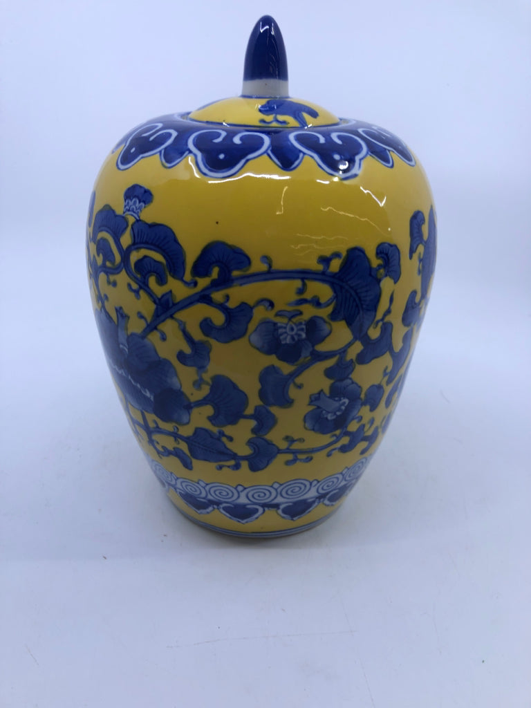BLUE AND YELLOW GINGER JAR.
