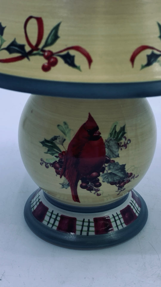2pc CERAMIC CARDINAL/ HOLLY LENOX TEA LIGHT LAMP.