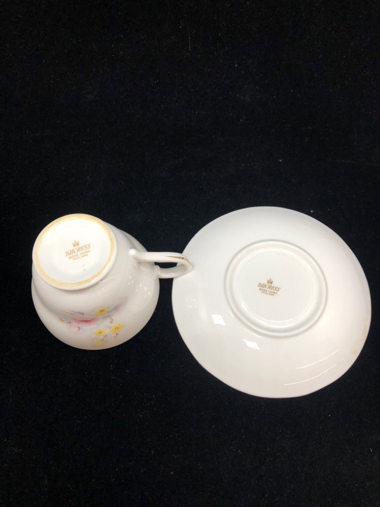 VTG PINK/YELLOW FLOWER TEA CUP & SAUCER - DUCHESS.