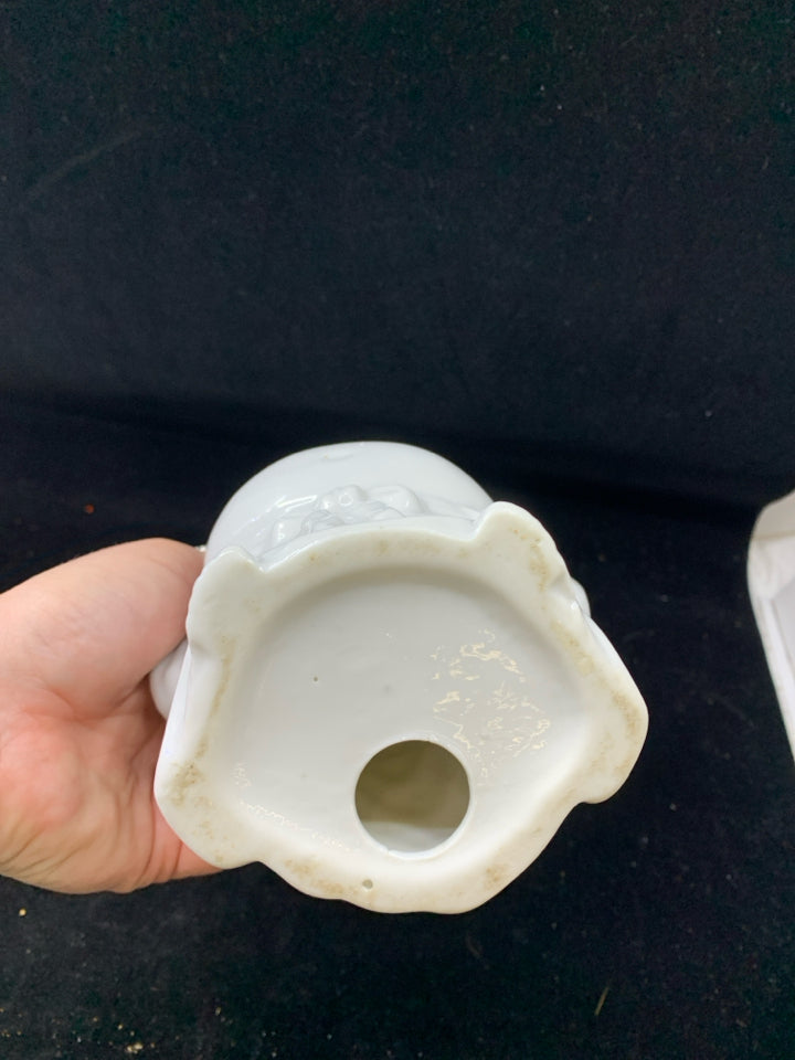 WHITE CERAMIC LUCKY BUDDHA FIGURINE.