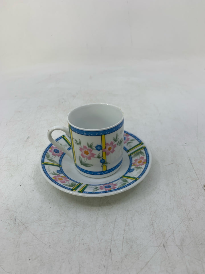 PINK FLOWER DEMITASSE CUP+SAUCER