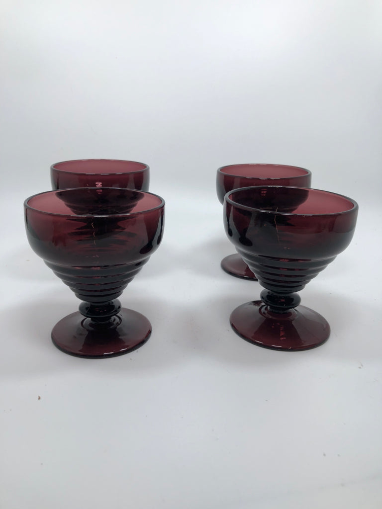4PC SM PURPLE GLASS GOBLETS.