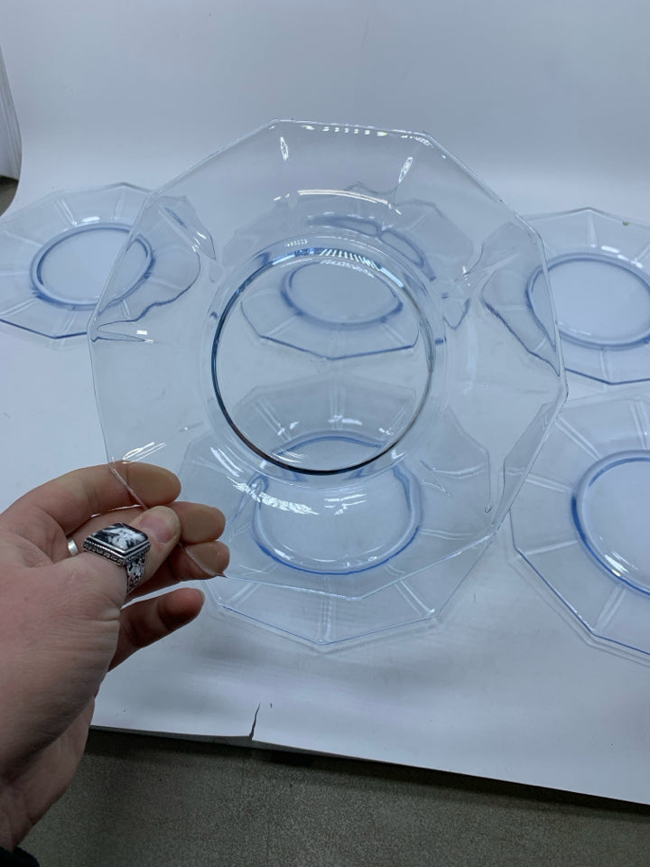 6 MOONLIGHT BLUE 10 SIDED GLASS PLATES CAMBRIDGE.