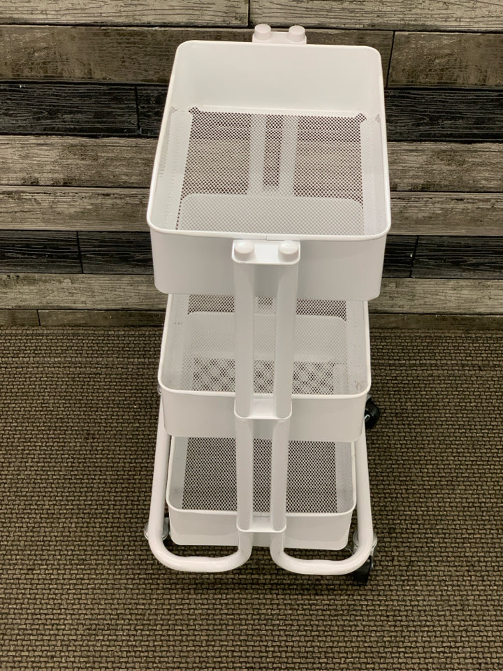 3 TIER WHITE METAL ROLLING CRAFT CART.