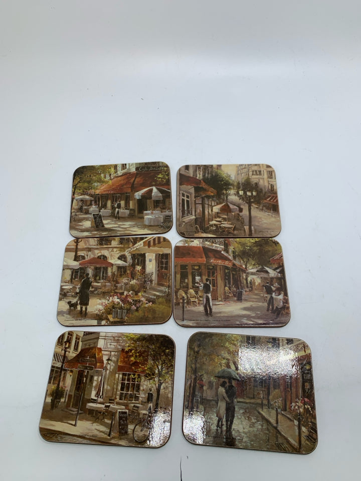 6 CITY STREET CORK COASTERS.