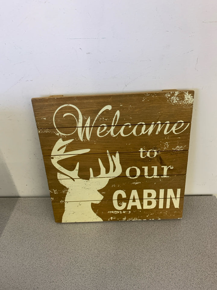 WELCOME TO OUR CABIN WOOD PAINTED WALL ART.