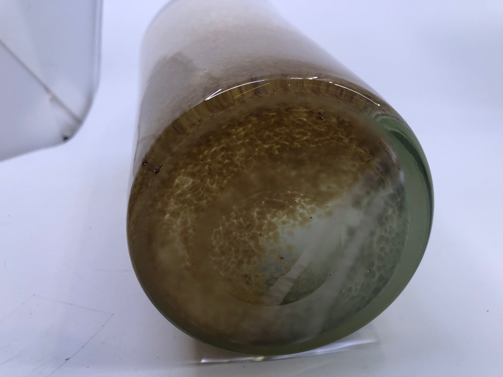 LARGE TAN BLOWN GLASS VASE.