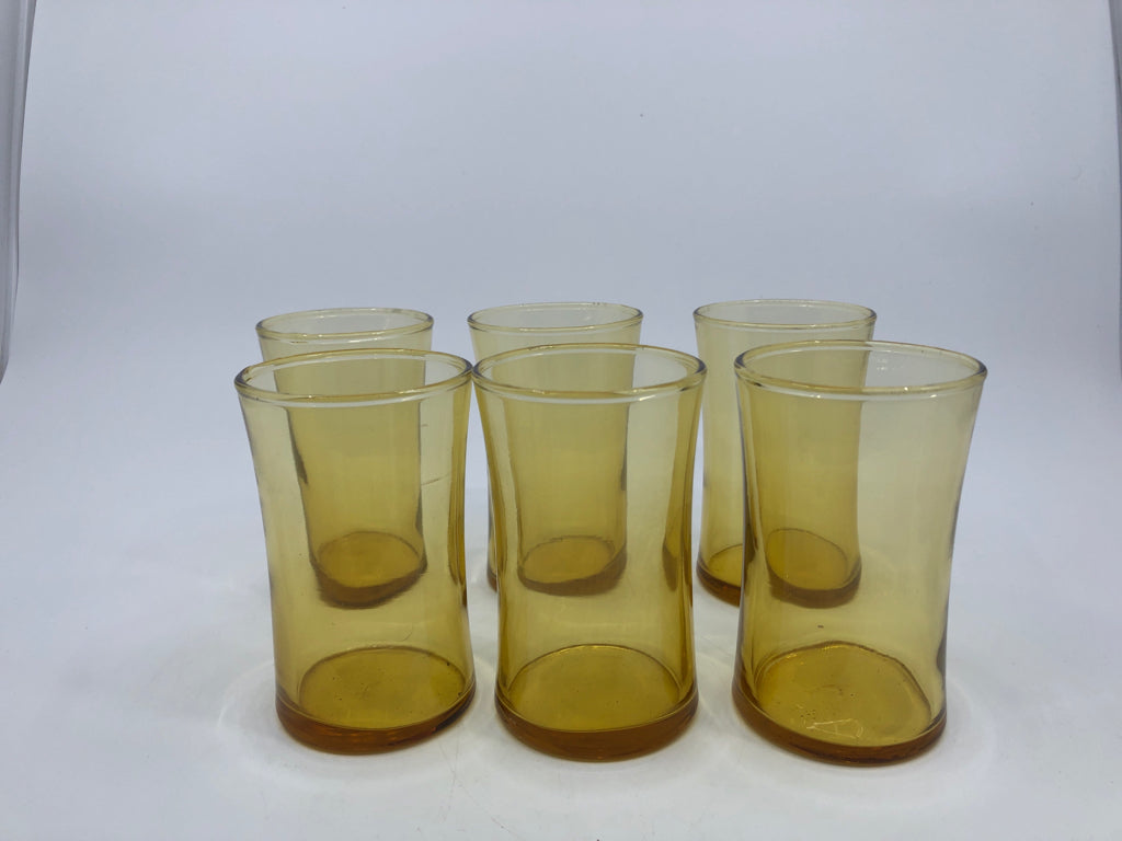 6 SMALL AMBER JUICE GLASSES.