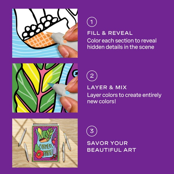 New - FlowArt™ - Hidden Patterns, Color-to-Reveal Foodie Fun