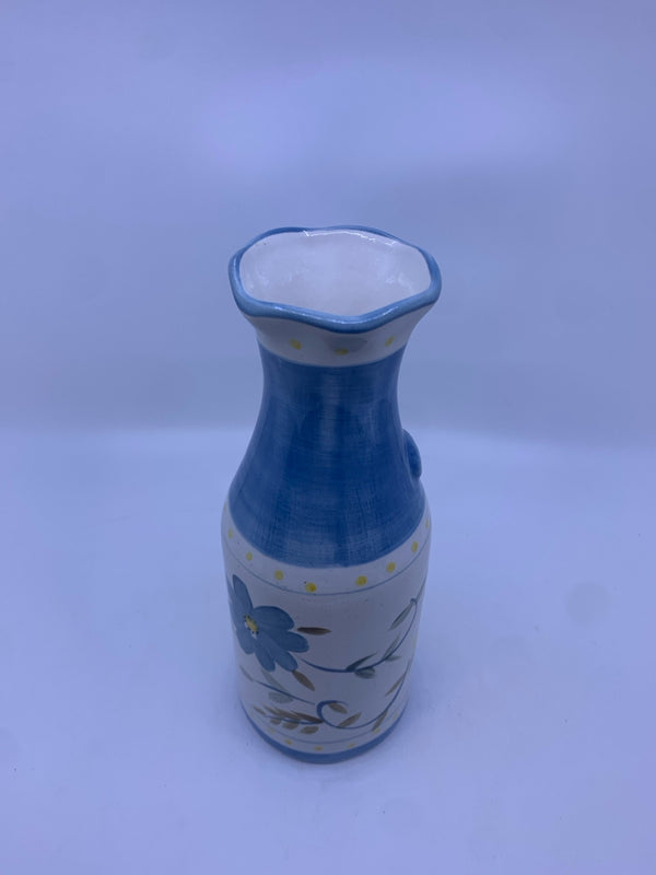 CERAMIC BLUE AND YELLOW FLORAL CARAFE.