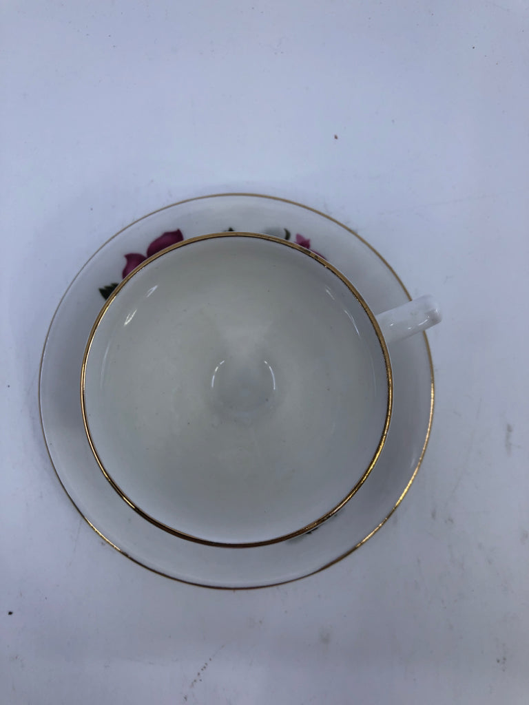 PINK FLORAL W WHITE FLORAL ACCENTS TEACUP AND SAUCER- ROYAL KENT.