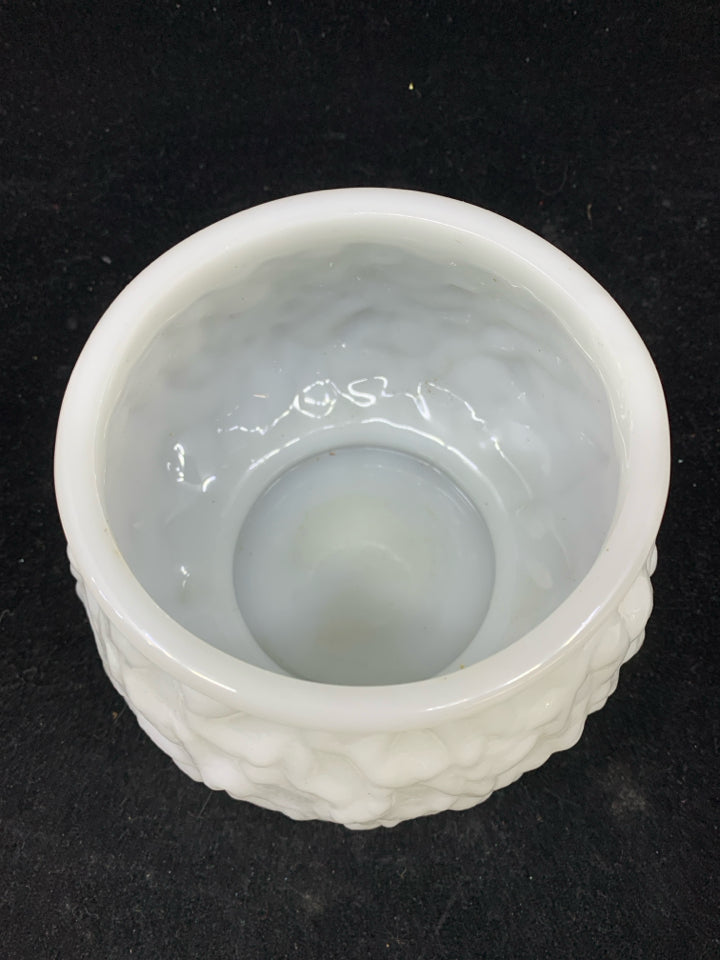 VTG WHITE MILK GLASS TEXTURED PLANTER.