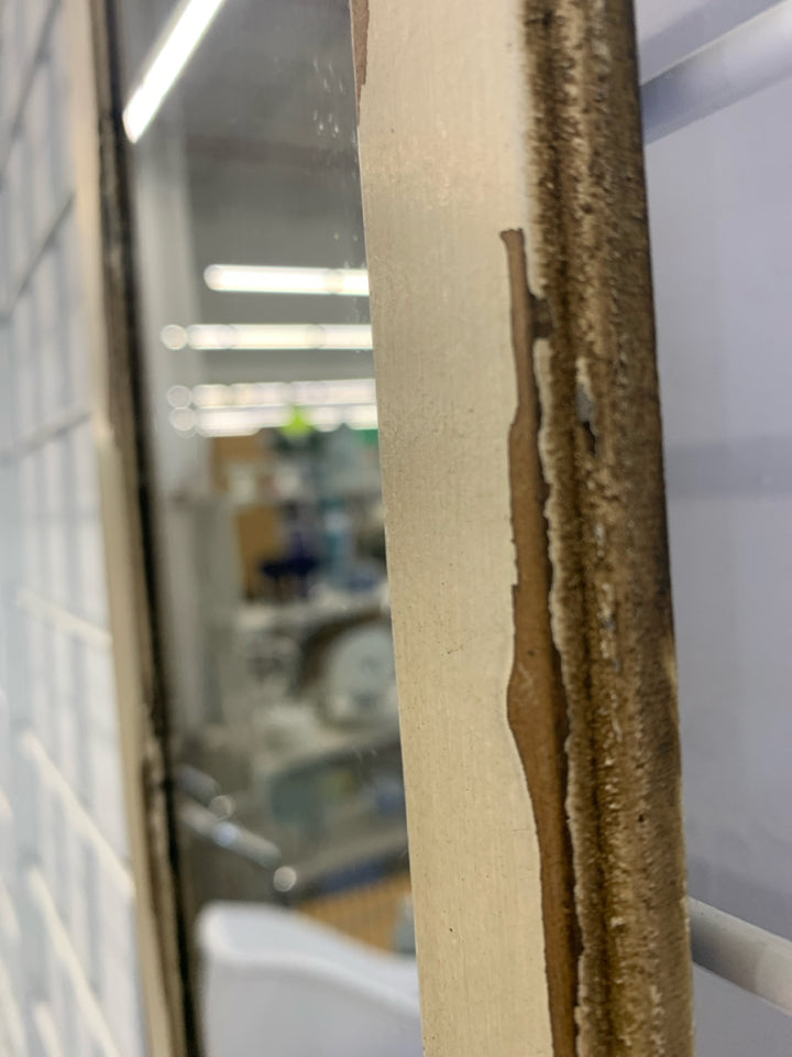 RUSTIC WALL MIRROR W/PILLAR CANDLE HOLDER.