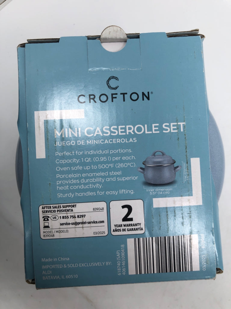 NIP BABY BLUE CROFTON MINI CASSEROLE SET.
