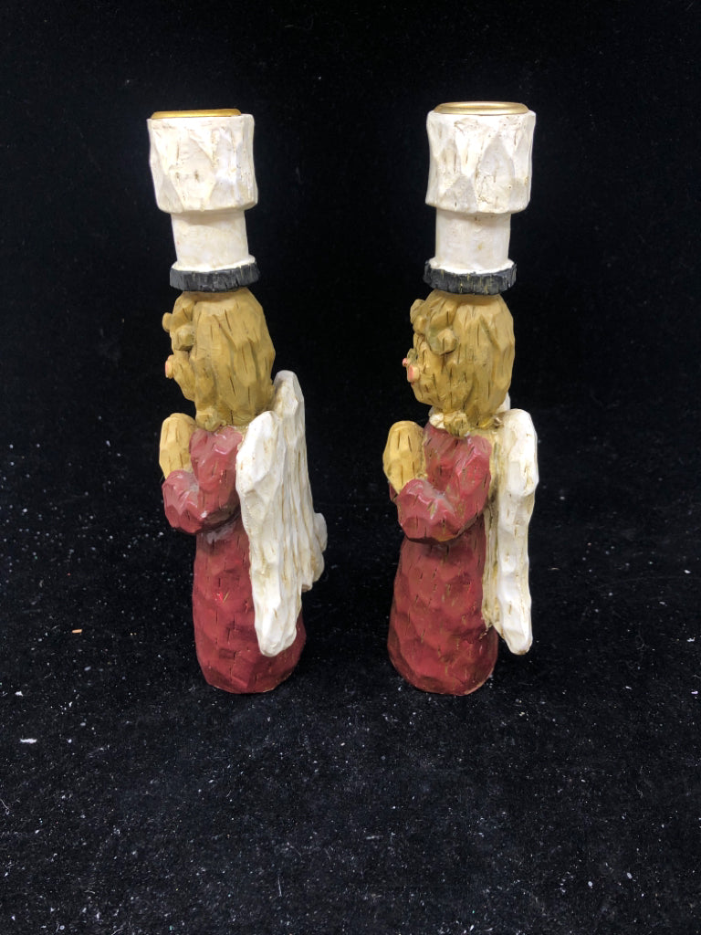 2 RESIN CARVED ANGEL TAPER CANDLE HOLDER.