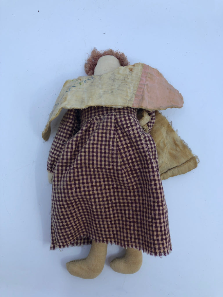 PRIMITIVE ANGEL IN RED PLAID DRESS W TOWEL.