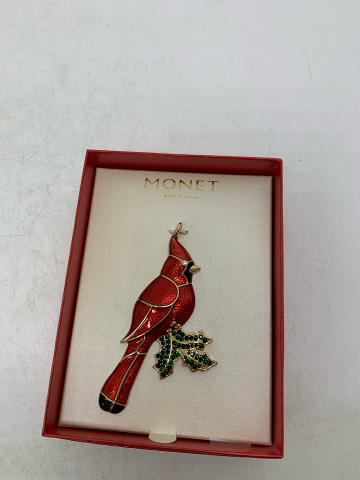 MONET RED METAL CARDINAL IN BOX ORNAMENT.