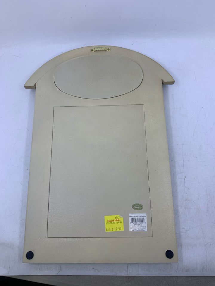 ARCHED TAN FRAME W/ FRUIT GREEN BORDERED MIRROR.