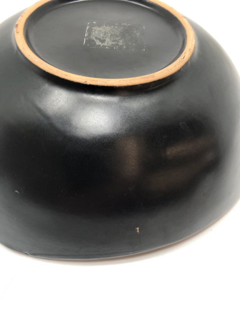 BLUE GLAZED POTTERY BOWL W/BLACK.