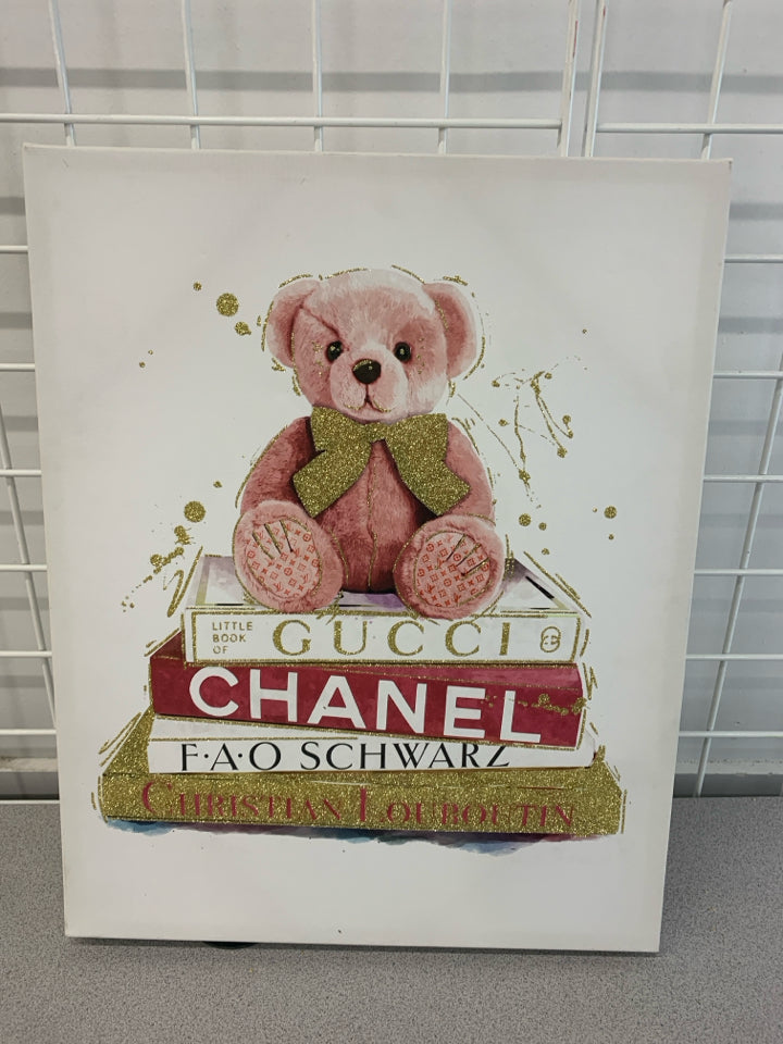 BEAR ON GLITTER BOOK STACK PRINT.