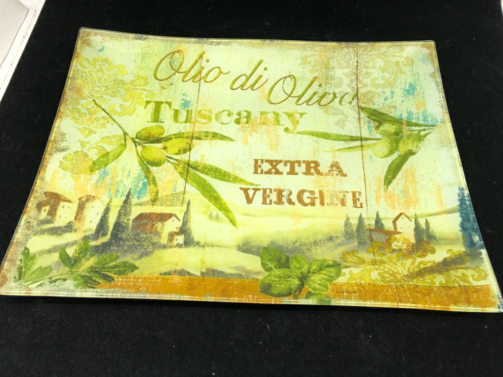 RECTANGLE GREEN GLASS "TUSCANY" CENTERPIECE.