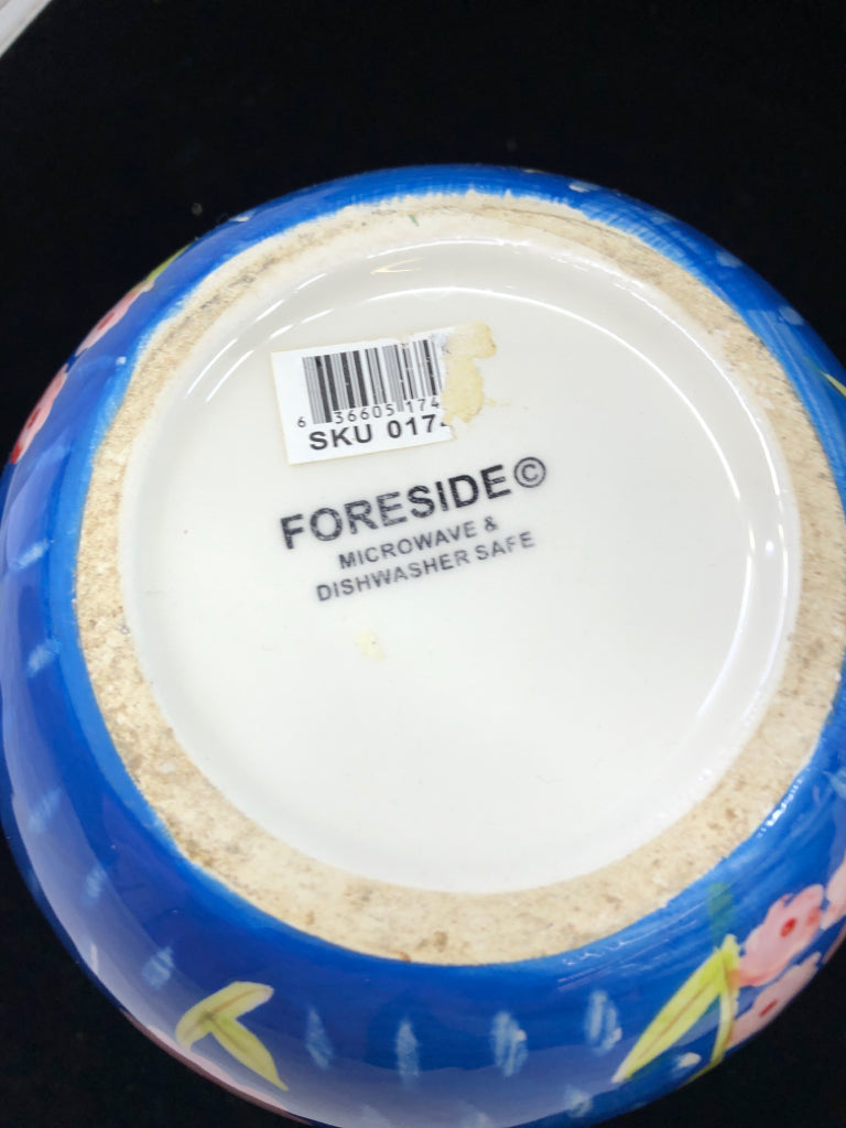 BLUE FLORAL PAINTED PITCHER.