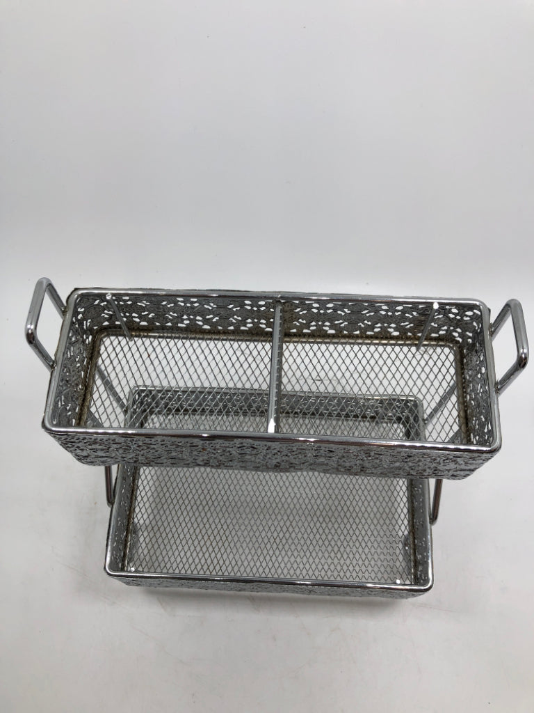 2-TIERED SILVER SHELF ORGANIZER.