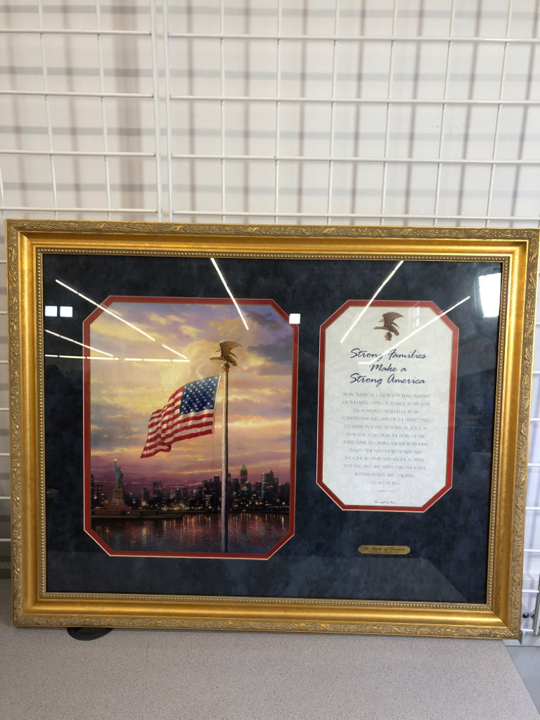 "STRONG FAMILIES MAKE A STRONG AMERICA" THOMAS KINKADE FRAMED PRINT.