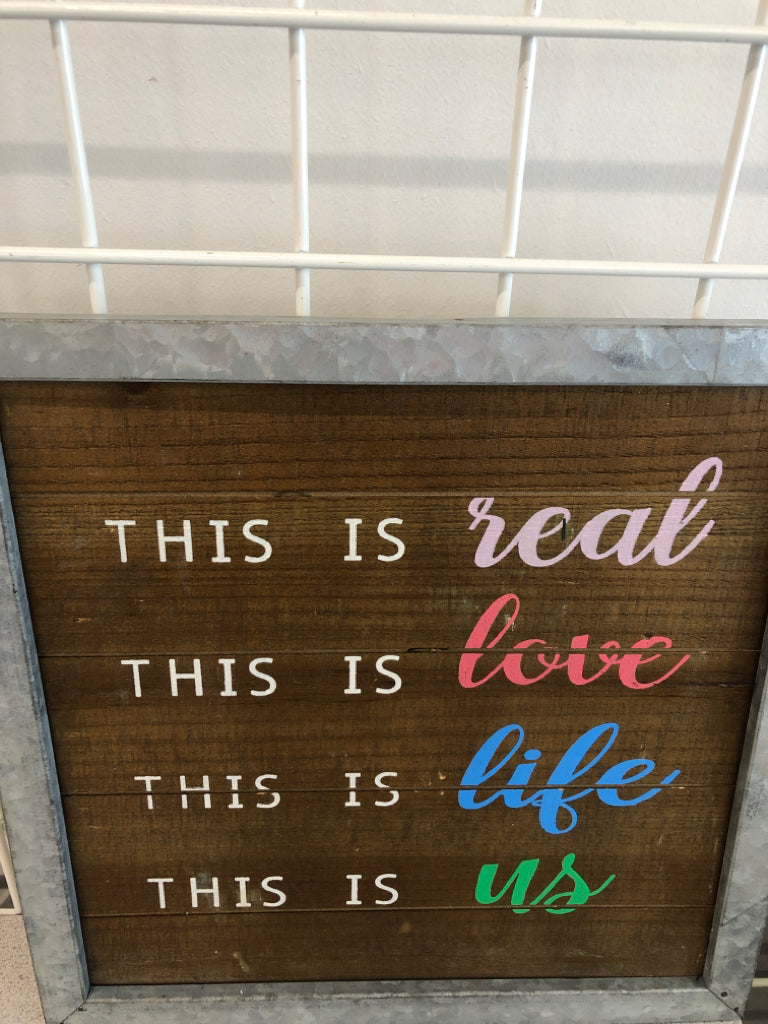 THIS IS REAL WOODEN SIGN W/GALVANIZED FRAME.