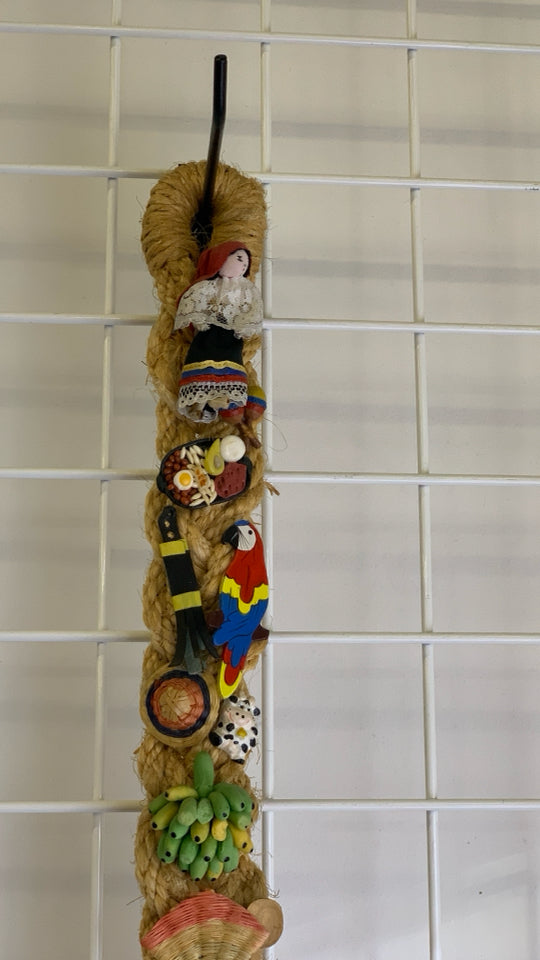 WOVEN ROPE WITH CUBAN ORNAMENTS WALL HANGING.