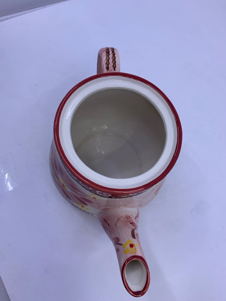 PINK/WHITE LEAF DESIGN TEAPOT.