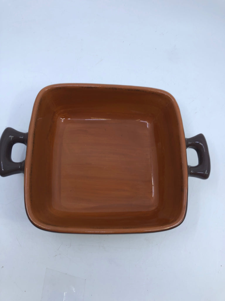 DARK BROWN SQUARE BAKING DISH W/ LIGHT BROWN INSIDE PIER-ONE.